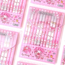 Set De 12 Plumas Kawaii Lapicero Boligrafo Borrable Kuromi Tinta Negro Exterior My Melody