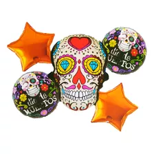 Globos Metalizados Catrina Calavera Fiesta Mexicana X5 Unds