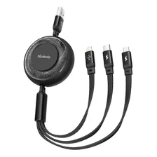 Cable 3 En 1 Lightning Tipo C Micro Usb 1.2 Metros Negro