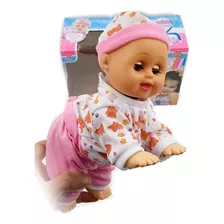 Boneca Bebê Engatinha Menina Dança Som Acessórios Brinquedo