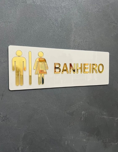 Placa De Porta Sinalização Banheiro Acrílico Espelhado 10x30