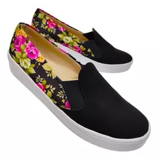 Slip On Plataforma Liso Suave Flores Para Mujer