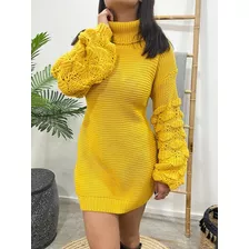 Vestido Mini Falda Diseño Manga Globo Para Otoño Invierno