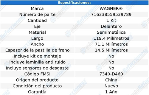 Balatas Semimetalicas Delanteras Nissan 300zx 1991-1993 Foto 2