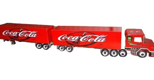 Caminhão Carreta Scania Baú Coca Cola 5 Eixos Brinquedo Madeira