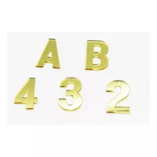  Letras Números Acrílico Dourado Espelhado 7 Cm - 15 Pçs 