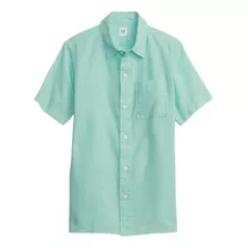 Camisa Lino Manga Corta Verde