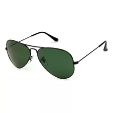 Óculos De Sol Aviador Preto Verde G15 Lentes Cristal Full