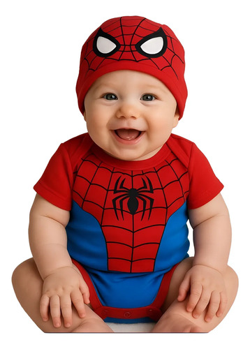 Body Bebê Tématico + Touca Homem Aranha Mêsversario Fantasia
