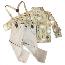 Conjunto Social Roupa Festa Safari Infantil Menino Leão Rei