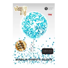Set Globo Burbuja Confetti Celeste- Ciudad Cotillón