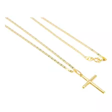 Cordão Masculino Piastrine 70cm Maciço + Crucifixo Ouro 18k