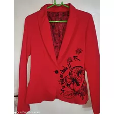 Blazer Saco Chaqueta Desigual 36 Rojo Botones Apliques Borda