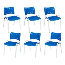 Kit 6 Cadeiras Aço Iso Fixa Plástico Empilhável Tubo Branco