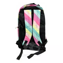 Mochila Escolar Costa Juvenil Feminina Listrada Cor Lilás Rosa Azul E Preto