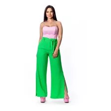 Calça Pantalona Feminina Linho Com Lastex Alfaiataria S3981