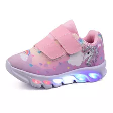 Tenis De Led Infantil Estampa Unicornio Meninas Calce Facil