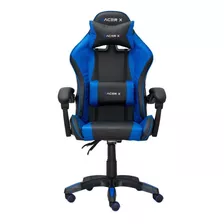 Cadeira De Escritório Racer X Comfort Gamer Ergonômica Preto E Azul Com Estofado De Pu