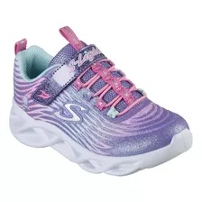 Tenis Skechers Luces Niña Cómodo 302321 Velcro Lavanda Moda