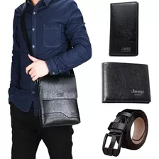 4pcs Bolso Bandolera Piel Hombre Billetera Tarjeterocinturon