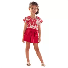 Conjunto Infantil Menina Croped Floral Vermelho Kiki 2450041