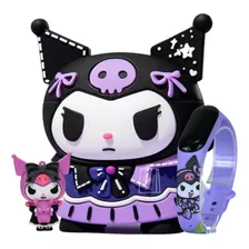 Audífonos Kuromi Hello Kitty Con Reloj Y Llavero Kuromi