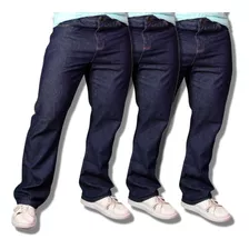 Kit 3 Calças Jeans Tradicional Reforçada Barra Larga Básica