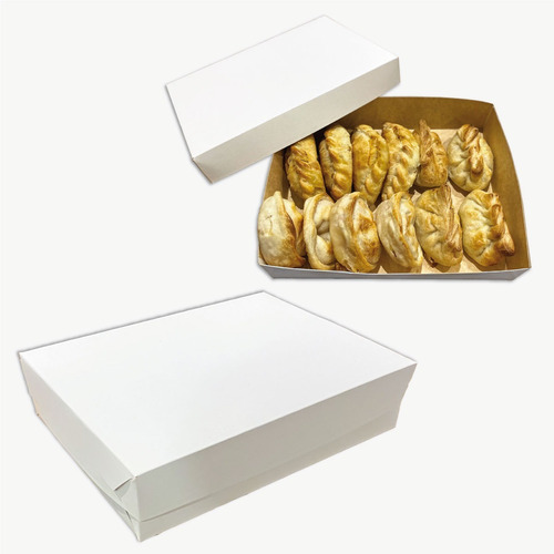 Cajas De Empanadas Para 12 Unid Base Y Tapa Blanca Pack X100