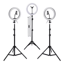 Kit 3 Ring Light Anel De Luz Led 10 26cm Tripé Grande 2,1m