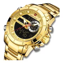 Relógio Masculino Naviforce Dourado Luxo Original + Caixa