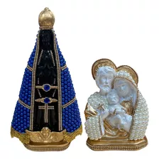 Kit 1 Nossa Senhora Aparecida 30cm 1 Sagrada Família Pérola