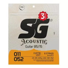 Encordoamento Sg Cordas 0.11 P/ Violão Aço Light Kit Com 03 