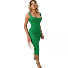 Vestido Midi Feminino Tubinho Ribana Canelado Premium