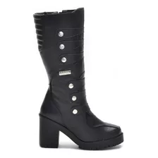 Bota Feminina Motociclista Roqueira Couro 9403 Km Preto