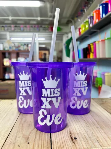 50 Vasos Con Popote Personalizados Recuerdo Xv Años Bautizo Mebuscar México