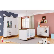 Quarto Bebe Guarda Roupa Cômoda Berço Branco Brilho/carvalho