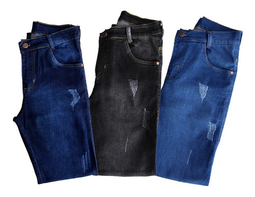 Kit 3 Calça Jeans Masculina Skinny Slim Lycra - Varias Cores