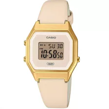 Relógio Vintage Casio Feminino Digital Original Couro Social Cor Da Correia Rosa-claro Cor Do Bisel Dourado Cor Do Fundo Rosa