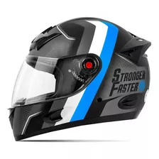 Capacete De Moto Feminino Etceter Stronger Faster Fosco Cor Cinza/azul Tamanho Do Capacete 60