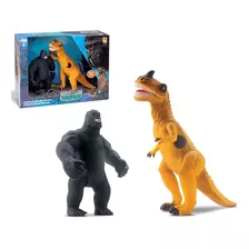 Kit Gorila King Kong Vs Dinossauro T-rex Com Som Articulados