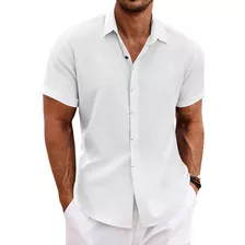 Coofandy Camisas De Lino Para Hombre De Manga Corta, Camisas