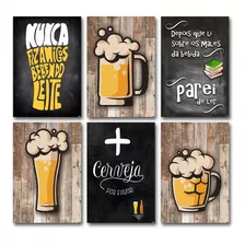 Kit Com 6 Placas - 30x20cm Cada - Bebidas Bar Retrô Vintage