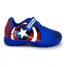 Chuteira Society Infantil Dray Marvel Capitão America - Azul