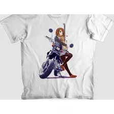 Camisa Poliester Mangá Moça Moto Violão Guitarra 