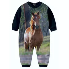 Macacão Pijama Cavalo Infantil Animal 