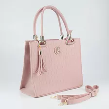 Bolsa Feminina Média Alça De Ombro Transversal Moda Premium Cor Rosa Desenho Do Tecido Crocodilo