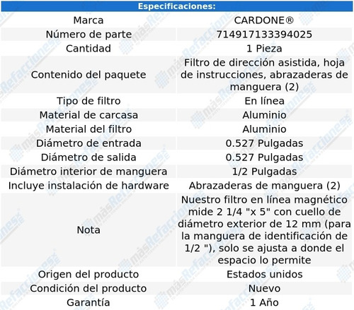 Filtro Direccin Hidrulica Toyota Previa 91-97 Cardone Foto 5