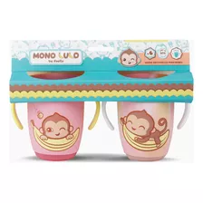 Set De 2 Vasos De Silicona Antivuelco Para Bebes - Footy Color Rosa Monolulo