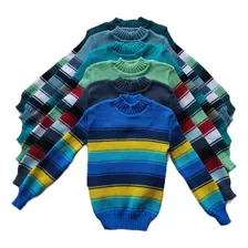 Kit 3 Blusa De Lã Básica Infantil Listrada Masculina