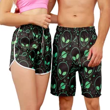 Kit Short Casal Praia Area 51 Alien Tac Tel Envio Imediato